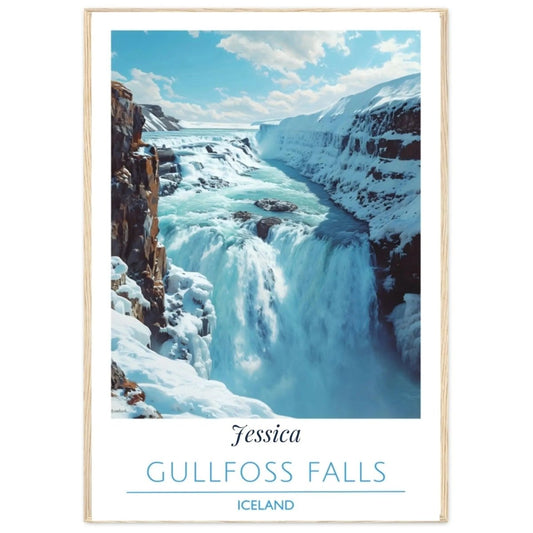 Gullfoss Falls Iceland Poster - Personalized Custom Name Print -  Winter Landscape Wall Decor - MOMIMA