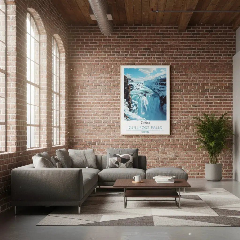 Gullfoss Falls Iceland Poster - Personalized Custom Name Print -  Winter Landscape Wall Decor - MOMIMA