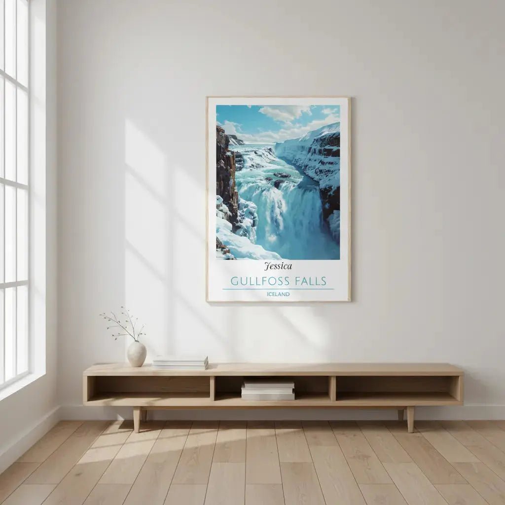 Gullfoss Falls Iceland Poster - Personalized Custom Name Print -  Winter Landscape Wall Decor - MOMIMA