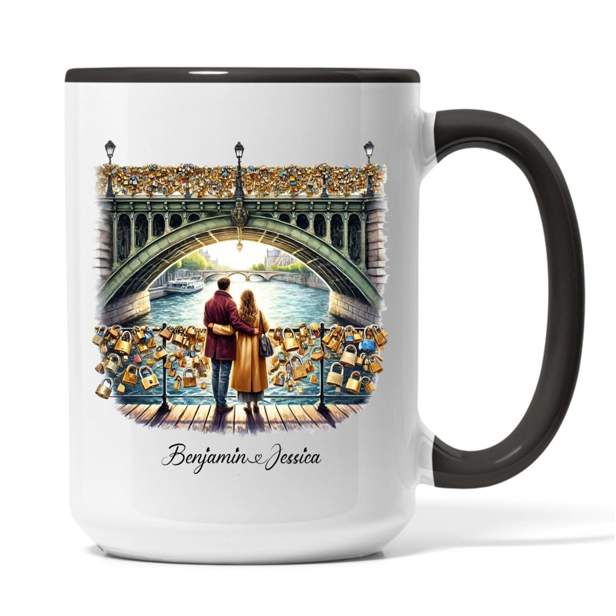 "Locked in Love" Paris Bridge Custom Mug - Personalized Anniversary Gift - MOMIMA