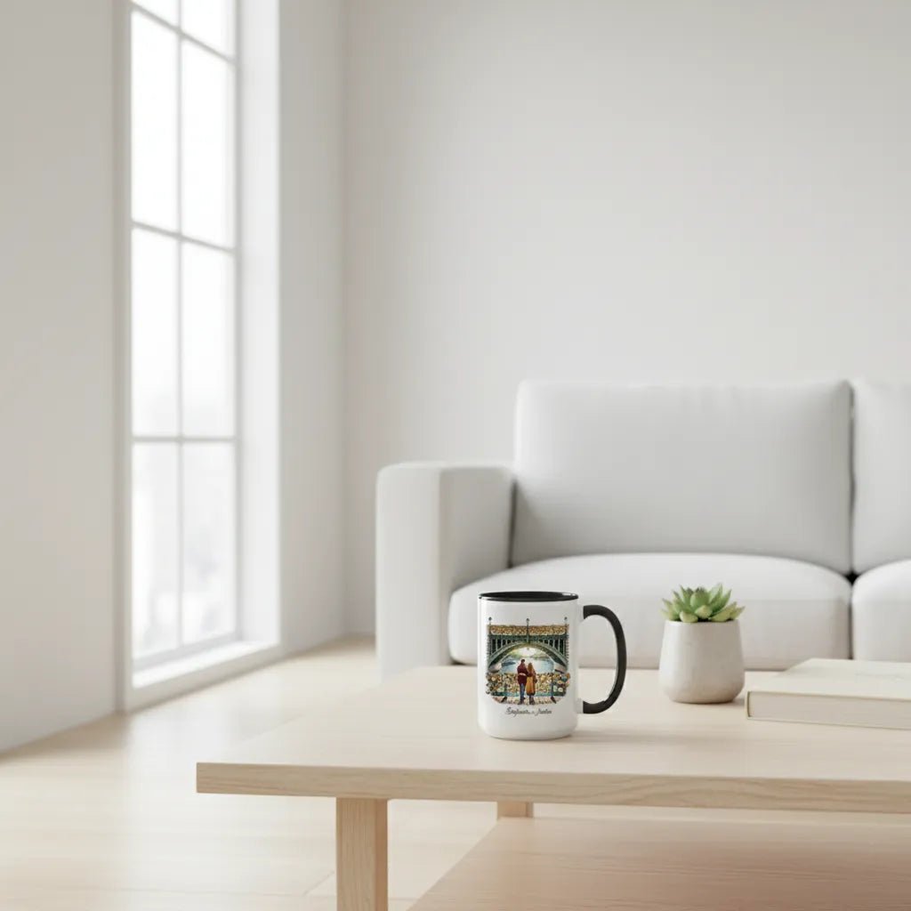 "Locked in Love" Paris Bridge Custom Mug - Personalized Anniversary Gift - MOMIMA