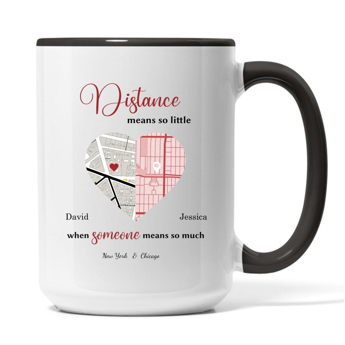 Long Distance Relationship Custom Map Mug – "Distance Means So Little" – Personalized 2 - Location Gift for Couples - MOMIMA