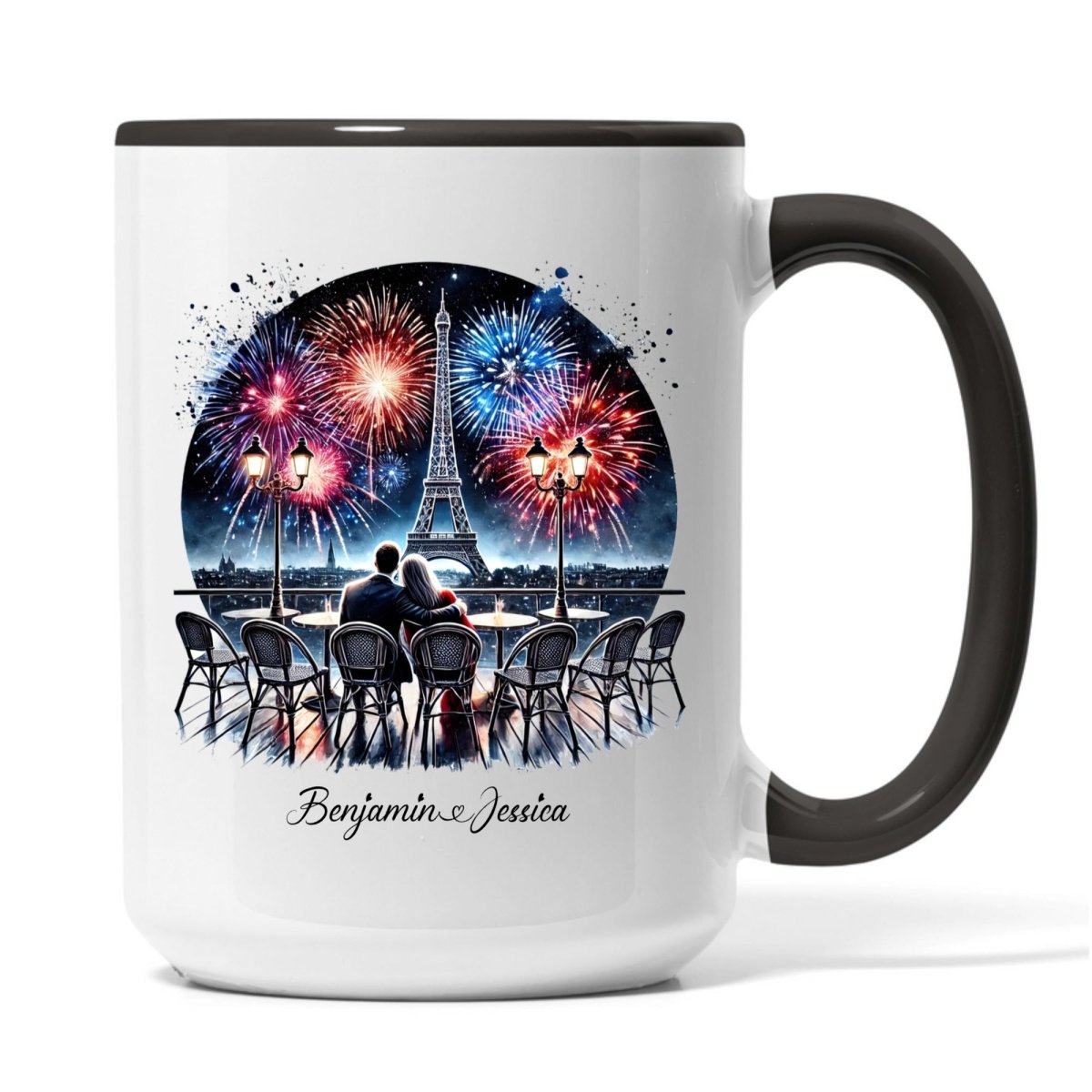 "Midnight Celebration" Custom Couple Mug - Fireworks Over Eiffel Tower - MOMIMA