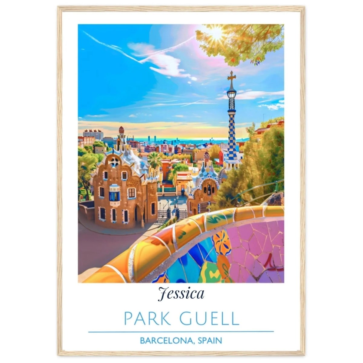 Park Guell Barcelona Poster - Personalized Custom Name Print - MOMIMA