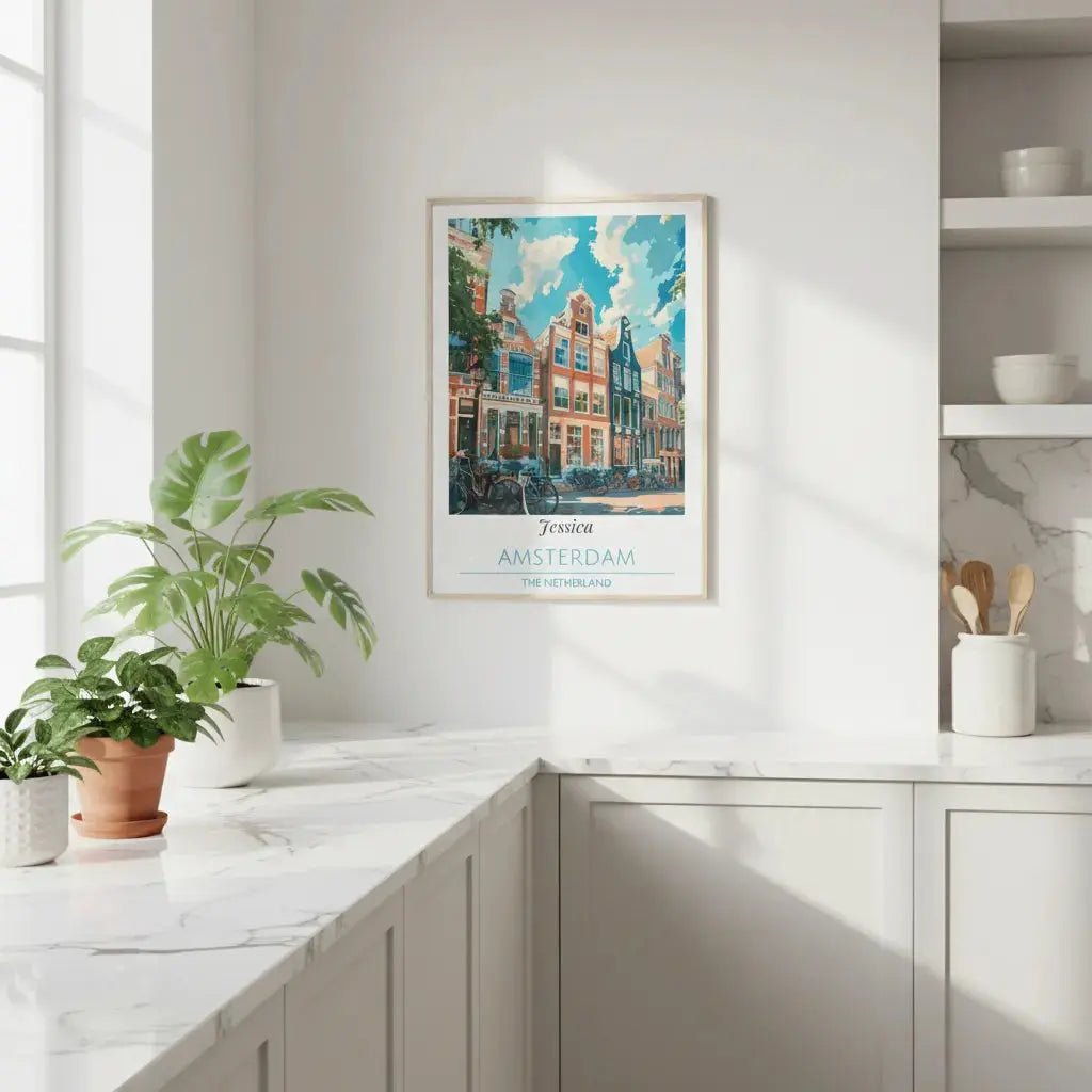 Personalized Amsterdam Travel Poster - Custom Name Netherlands Wall Art - MOMIMA