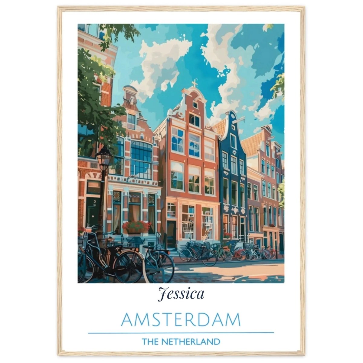 Personalized Amsterdam Travel Poster - Custom Name Netherlands Wall Art - MOMIMA