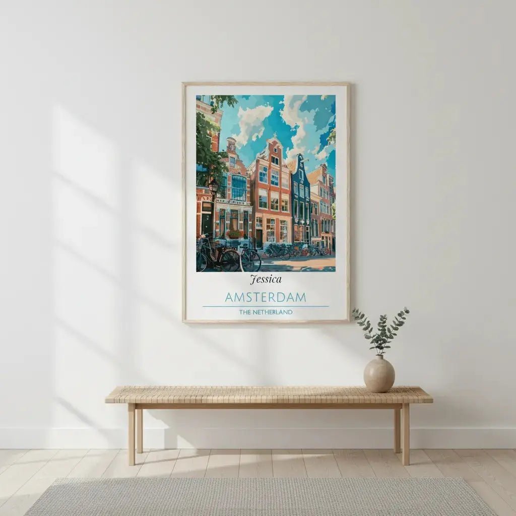 Personalized Amsterdam Travel Poster - Custom Name Netherlands Wall Art - MOMIMA