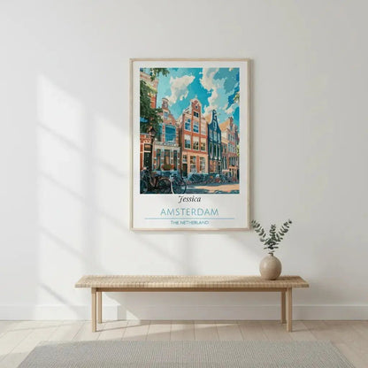 Personalized Amsterdam Travel Poster - Custom Name Netherlands Wall Art - MOMIMA
