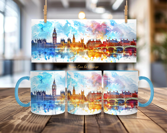 Personalized London Big Ben Mug - Watercolor Westminster Art - Custom Name UK Travel Gift - MOMIMA