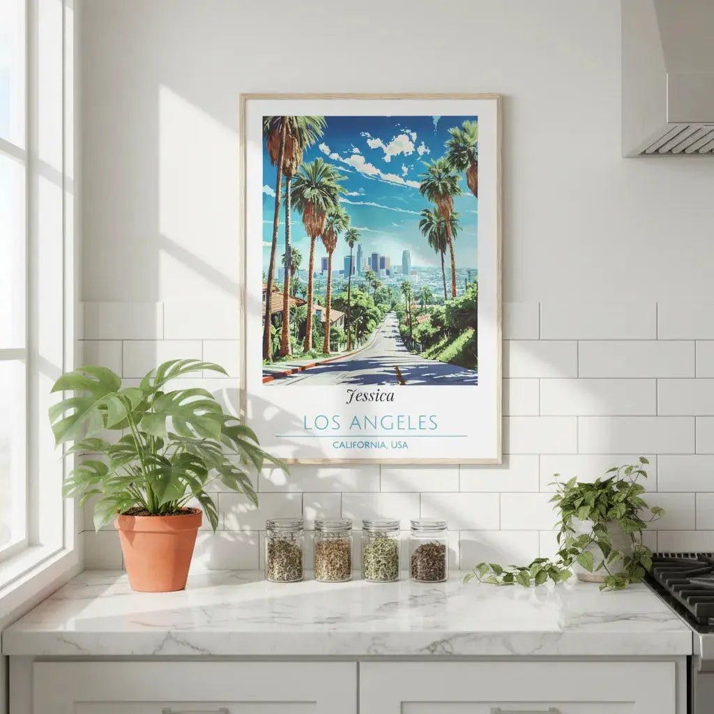 Personalized Los Angeles Travel Poster - Custom Name California Wall Art - MOMIMA