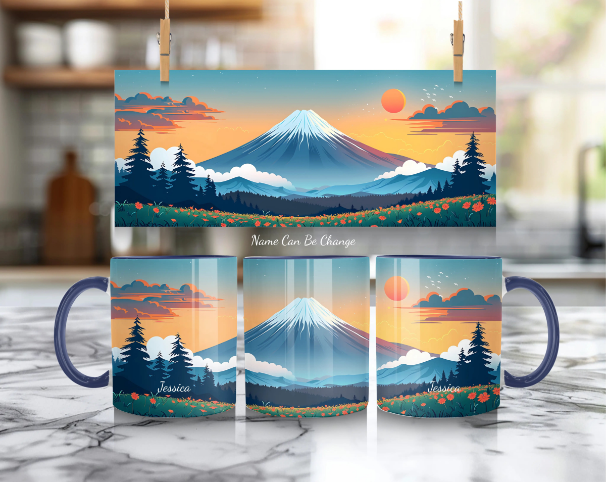 Personalized Mount Fuji Mug – Japan 'Land of the Rising Sun' Art - MOMIMA