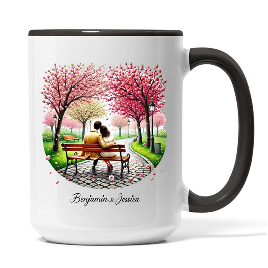 "Springtime in Paris" Custom Couple Mug - Cherry Blossoms & Iconic View - MOMIMA