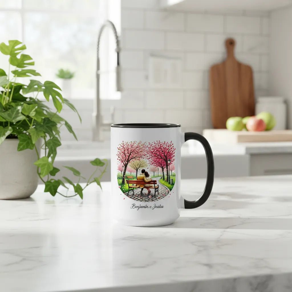"Springtime in Paris" Custom Couple Mug - Cherry Blossoms & Iconic View - MOMIMA