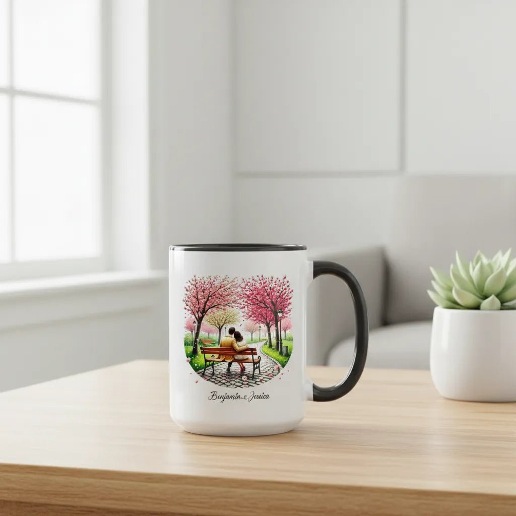 "Springtime in Paris" Custom Couple Mug - Cherry Blossoms & Iconic View - MOMIMA